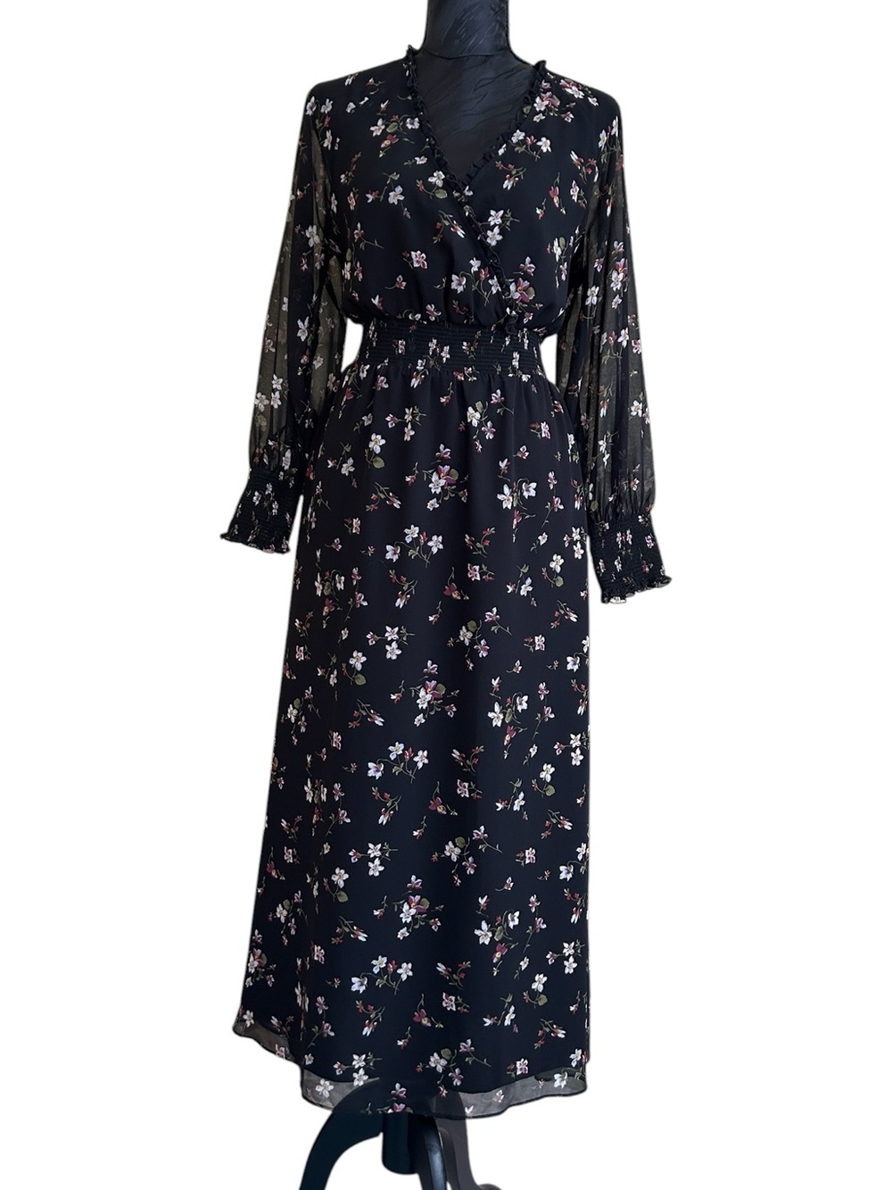 Madewell Dark Romance Maxi Dress- Goth Black Floral Long Sleeve NWOT size Medium